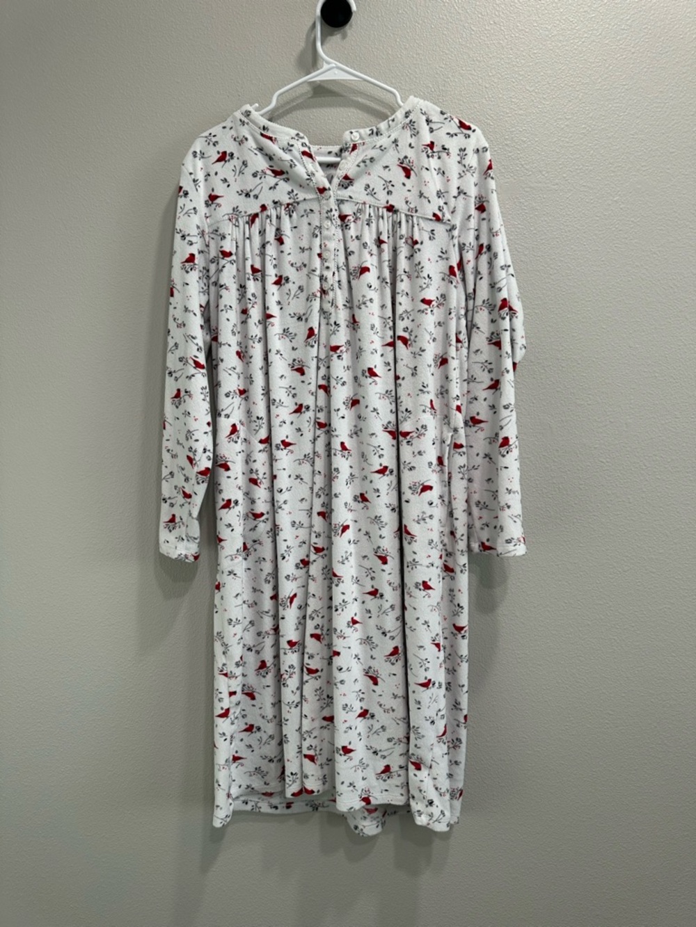 Aria Collection White Nightgown with Red Cardinal Print,large,soft,cozy